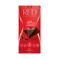RED Delight no added sugar reduced calories dark chocolate. With sweeteners. 100g