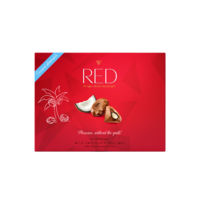 RED Delight no added sugar reduced calories milk chocolate pralines with coconut filling. With sweeteners. 132g
